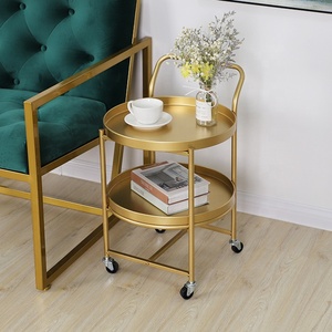 <span class=keywords><strong>Table</strong></span> <span class=keywords><strong>de</strong></span> chevet nordique <span class=keywords><strong>de</strong></span> salon, bout métallique, Set moderne <span class=keywords><strong>de</strong></span> chevet en or, thé, avec <span class=keywords><strong>roulettes</strong></span> mobiles - Product Image 2