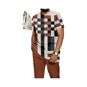Ensemble 2 pièces pour homme, style vintage d'été, t-shirt à manches courtes à imprimé numérique, pantalon en tricot pour les sports de plein air, décontracté, vacances - Product Image 1
