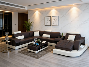 Ensemble de canapés, meubles de salon, canapé pour style royal italien européen, canapé en cuir en forme de L, fauteuil inclinable de luxe, canapé modulaire moderne - Product Image 1