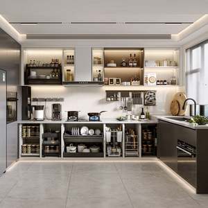 Juego de Muebles de Cocina Modernos Santopova en Gris Oscuro con Lavavajillas, Encimera de Mármol e Iluminación LED - Product Image 4