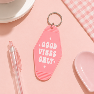 Eco-Friendly Pink Bulk Vinyl <b>Key</b> Chain Motel Keychain Uv Dtf Decal Double Sides Logo Custom Motel Keychain - Product Image 4