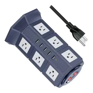 OSWELL Multi Plug US USB Plug Universal Socket Extension Board Socket con 5 puertos USB Power Strip Tower para mesa