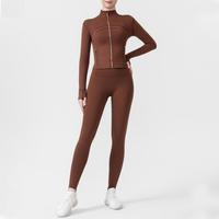 Conjunto de 2 Piezas de Chaqueta Corta de Yoga de Alta Calidad, Lujosa, Elástica, de Spandex/Nylon, Ajustada, Transpirable y de Secado Rápido