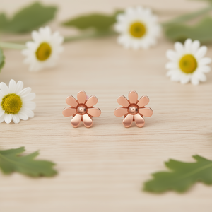 Orecchini a forma di fiore in oro rosa per donna, gioielli alla moda in lega di zinco E1712 - Product Image 2