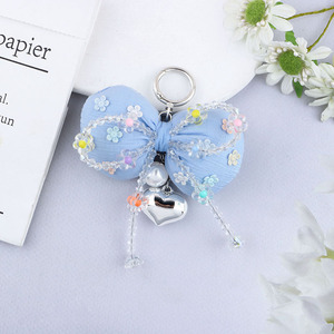Xu Hướng 2025 Dễ Thương DIY Handmade Vải Bow Keychain Đính Cườm Bow Vòng Chìa Khóa Và Bạc Kim Loại Trái Tim Quyến Rũ Gói Quyến Rũ Vòng Chìa Khóa Bán Buôn - Product Image 1