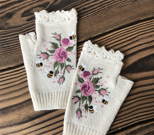 S9529 vente en gros, Logo personnalisé tricoté à la main, mitaines florales d'hiver, <span class=keywords><strong>Crochet</strong></span> rétro, gants sans <span class=keywords><strong>doigts</strong></span> pour femmes, 2023 - Product Image 6