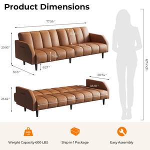 أريكة من الجلد الصناعي Futon قابلة للتحويل مع مسند ظهر قابل للتعديل في منتصف القرن <span class=keywords><strong>Loveseat</strong></span> مع - Product Image 2
