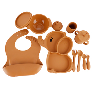 Juego <span class=keywords><strong>de</strong></span> comedor para bebé <span class=keywords><strong>de</strong></span> silicona <span class=keywords><strong>de</strong></span> grado alimenticio con diseño <span class=keywords><strong>de</strong></span> elefante bonito-Placa <span class=keywords><strong>de</strong></span> succión fuerte con tapa <span class=keywords><strong>de</strong></span> cuenco <span class=keywords><strong>de</strong></span> doble ASA Tazas <span class=keywords><strong>Cubiertos</strong></span> para niños - Product Image 1