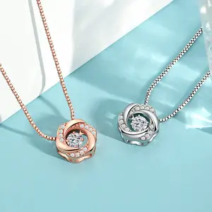 BINSHUO Wholesale Custom Brass Jewelry Diamond Choker Inlaid Jbeating Zircon Heart Rose Petal Pendant Charm Necklace For Women