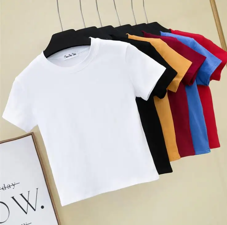 Hot sale custom crop top women cotton t shirt Short Sleeve Crew Neck Womans Basic Tee