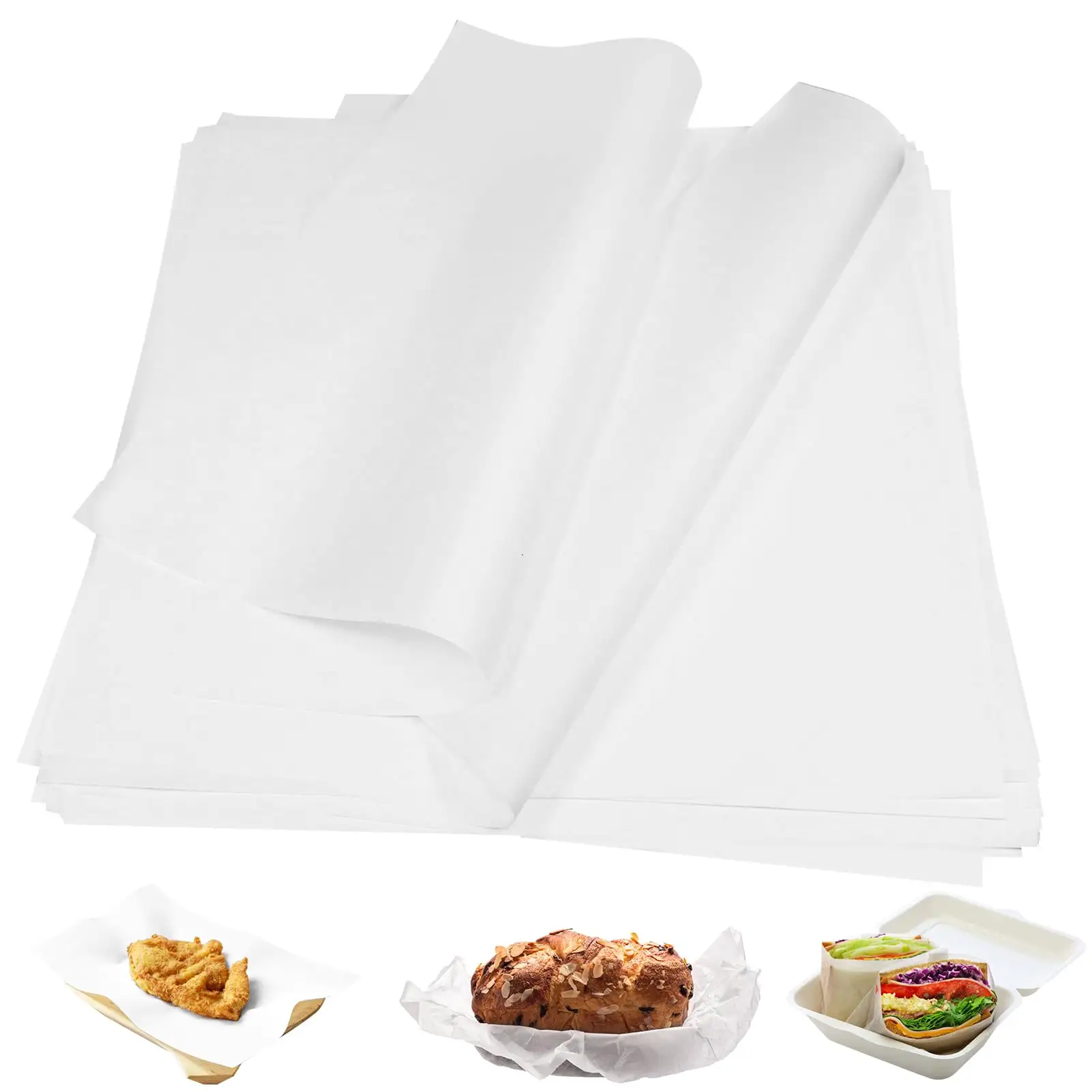 Individuelles fettdichtes weißes Backpapier Blatt einweg-Parchment-Liner-Silikon-Öl-Lebensmittelverpackungspapier für Backen Verpackung