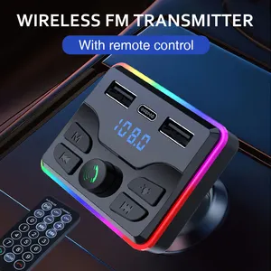 Nueva llamada manos libres inalámbrica BT V5.0 Transmisor FM para automóvil reproductor de MP3 con control remoto Cargador de automóvil USB dual con luces LED de color