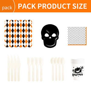 DAMAI New Halloween Black Skull <b>Head</b> Rhombus Pattern Disposable Paper Plates Cups and Napkins for Halloween Party Supply - Product Image 5