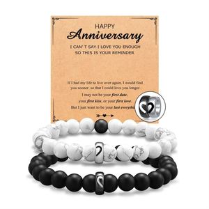 Wholesale Handmade <b>Best</b> <b>Friends</b> Lover Couples Distance 2Pcs/Set Engraved Heart Natural Stone Bead <b>Bracelet</b> for Gift - Product Image 3