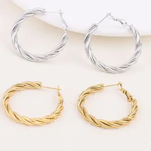 Stainless Steel Cool Earings High Quality Metal 18K Gold Plated Loops Twisted Wire Hoop Earrings Fashion Jewelry Hoop Earrings