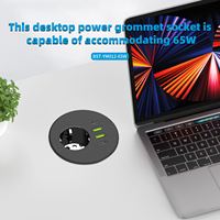 Prise de table européenne avec USB-C 65W et câble d'alimentation de 2m, œillet d'alimentation de 3 pouces, conception populaire, prises intégrées, matière plastique ABS