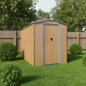 Caseta de jardín de acero galvanizado marrón claro de 75.6x140.6x87.8 pulgadas para almacenamiento - Product Image 2