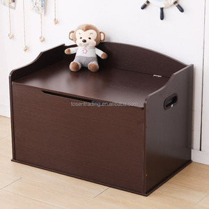 Banc de rangement en bois Espresso avec couvercle à charnière de sécurité, grande capacité, armoire de rangement pour enfants, boîte à jouets - Product Image 1