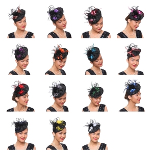 Cao Cấp Thời Trang Lông Fascinators Nhiều Màu Hoa <span class=keywords><strong>Kentucky</strong></span> Derby Mũ Sinamay Hat Cô Dâu Headband Athleisur Beanie Nữ - Product Image 4