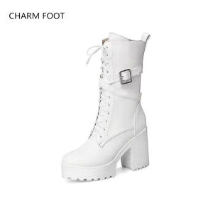 Bottes courtes à <span class=keywords><strong>talon</strong></span> épais pour femme, chaussures tendance à lacets et fermeture éclair sur le côté, style britannique, nouvelle collection automne et hiver, - Product Image 4