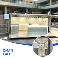 Café mobile spacieux en conteneur préfabriqué style Oman, café en acier avec auvent et plateforme pour la restauration en plein air