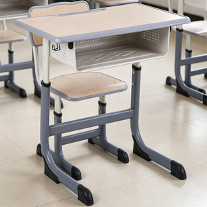 Bureaux et chaises d'école ergonomiques modernes pour enfants avec tiroirs, hauteur réglable, structure en acier, design écologique - Product Image 2