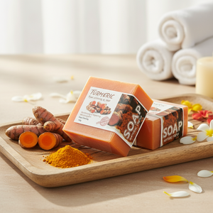 สบู่สมุนไพรขมิ้นทำมือ - ช่วยให้ความชุ่มชื้น ผิวขาวกระจ่างใส ทำความสะอาดล้ำลึก กระชับผิว ลดเลือนริ้วรอย สำหรับผิวธรรมดา ใช้ได้ทั้งอาบน้ำและล้างหน้า - Product Image 2