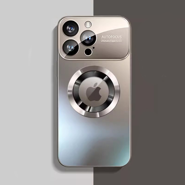 Luxury Plating Matte AG Glass Lens  Camera Protector Logo Hole Magnetic Shockproof Cover CaseFor iPhone 16 15 14 13 12 Pro Max