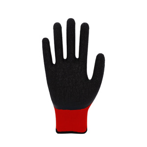 Guanti Protettivi in Poliestere Rosso 13G con Rivestimento in Nitrile Nero Increspato, Guanti da Lavoro con Presa in Gomma - Product Image 4