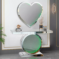 Consoles miroir de luxe en forme de coeur LED RVB avec diamant écrasé, ensemble de miroir, meubles modernes d'entrée de couloir