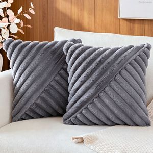 Funda de Almohada Cuadrada de Piel Sintética de Conejo, Diseño a Rayas Negro, para Sala de Estar, Sofá, Antipelusas, Estilo Moderno - Product Image 5
