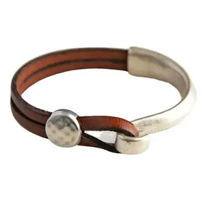 Pulsera de cuero sintético Unisex, brazalete bohemio de 17cm, de Metal