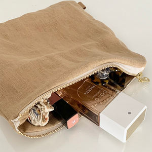 Bolsa de Cosméticos de Lino Vegano Grande con Cierre YKK y Logotipo Personalizado, Organizador de Artículos de Tocador - Product Image 3