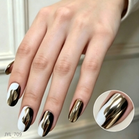 Faux Ongles Courts Carrés Dorés Chromés à Presser, Noir et Blanc Effet Métallique Liquide, Personnalisables avec Logo, Réutilisables, Vente en Gros