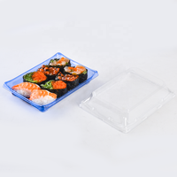 Boîtes d'emballage rectangulaires bleues pour sushis à emporter, en plastique PET, pour servir et livrer des sushis, barquettes jetables pour sushis
