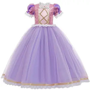 Robe de cendrillon violette à fleurs pour filles, tenue de princesse Cosplay, à manches spéciales, moins cher, offre spéciale, OEM, violet, vente en gros,