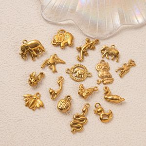 Golden Animal <b>Kingdom</b> | 18K PVD Gold Stainless Steel Pendants for Jewelry Making | Elephant Owl Snake Dolphin Lizard Deer Charms - Product Image 3
