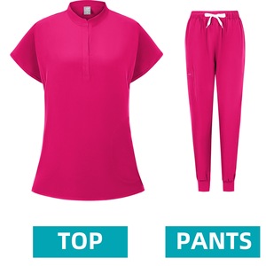 Women's Scrub <b>Set</b> Short Sleeve <b>Knitted</b> Split Uniform Elastic Quick Dry Breathable For Nurse Dental Workwear S XXL - Product Image 5