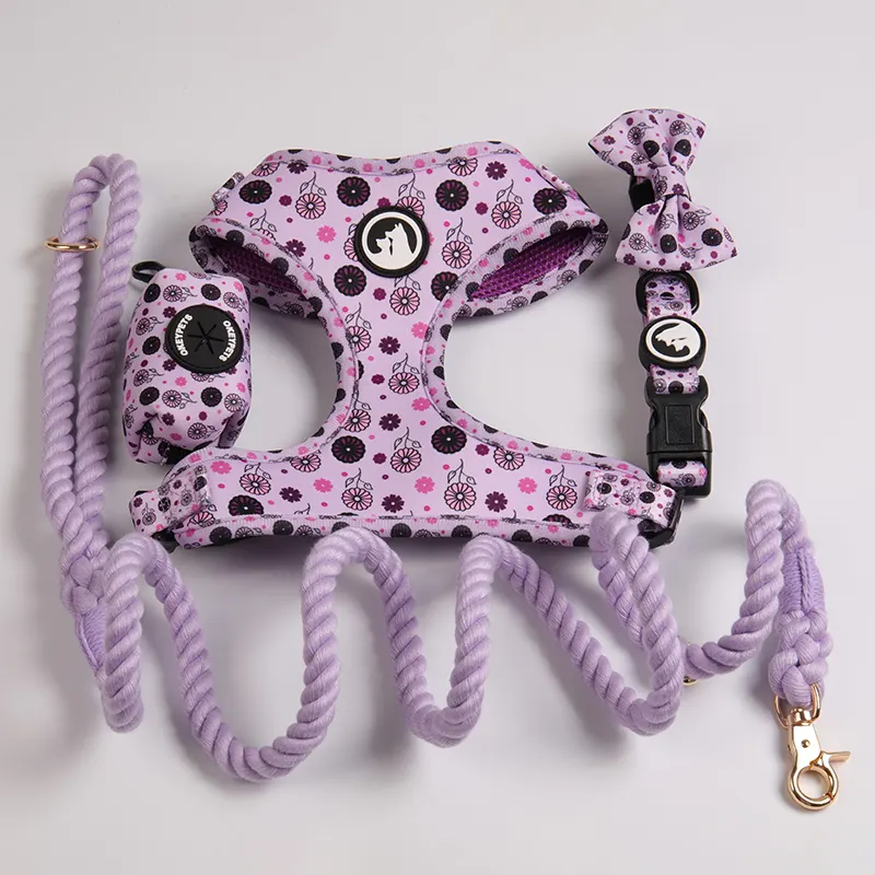 Okeypets produsen tali leher anjing peliharaan tali katun set dasi kupu-kupu OEM desain sampel kustom harness anjing peliharaan