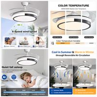 Kipas Angin Plafon LED Tak Terlihat 3CCT 42 inci 3 Bilah dengan Remote Control Motor DC untuk Ruang Makan