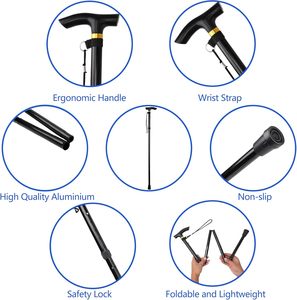 Canne de marche pliable en aluminium, 220 LBS, hauteur réglable sur 5 niveaux, antidérapante, pour personnes âgées, Katlanir Baston Canne Vielle Personne - Product Image 5
