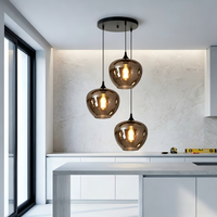 Lámpara Colgante Moderna de Cristal Negro con 3 Cabezas, Lámpara de Araña en Clúster, Luz Blanca Cálida, Lujosa, para Comedor, Restaurante, Cocina