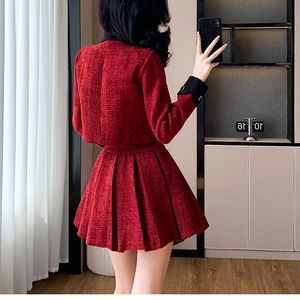Elegante Conjunto <span class=keywords><strong>de</strong></span> Otoño para Mujer, Nuevo Conjunto <span class=keywords><strong>de</strong></span> Fragancia Pequeña, <span class=keywords><strong>Chaqueta</strong></span> Premium para Mujer, Abrigo Corto, <span class=keywords><strong>Falda</strong></span> a Media Pierna, Conjunto <span class=keywords><strong>de</strong></span> Dos Piezas, Conjunto Rojo - Product Image 6