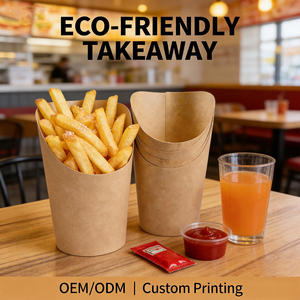 Eco-Friendly Kraft Paper <b>Takeaway</b> Fries Box Self-Erecting Tube Custom Printing OEM ODM Food Grade - Product Image 1