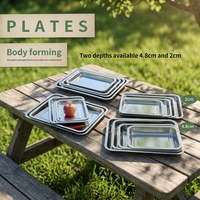 Plateaux de service carrés modernes et minimalistes en acier inoxydable, polis, durables, profonds, peu profonds, perforés, épaissis, compatibles micro-ondes, pour hôtels