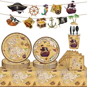 New Party Decoration Sets Pirate Themed Disposable Tablecloth Paper Plate Paper Cup Tissue Flag Party Set Decorative Supplies