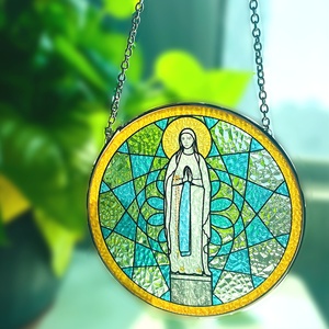 Ornement suspendu décoratif de Noël transfrontalier, figurine de sainte en verre peint, plaque gravée pour usage intérieur et extérieur - Product Image 1