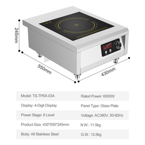 Équipement <span class=keywords><strong>de</strong></span> cuisine commercial <span class=keywords><strong>pour</strong></span> restaurant, <span class=keywords><strong>plaque</strong></span> plate en acier inoxydable 380V 6kW, cuisinière électrique haute puissance, cuisinière à <span class=keywords><strong>induction</strong></span> - Product Image 2