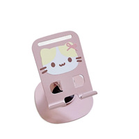 Support de téléphone portable en acier inoxydable, motif chat rose mignon, rotatif à 360 degrés, angle réglable, pliable, fixation magnétique pour bureau