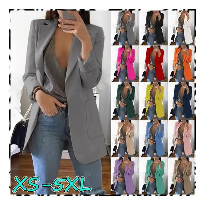 Women Casual Jacket Thin Blazers Office Lady Lapel Long Sleeve Coat Suit Slim Cardigan Solid Color Men Jacket Casual Tops